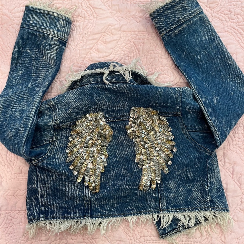 Ooh La La couture angel wing cropped girls denim jacket size 5